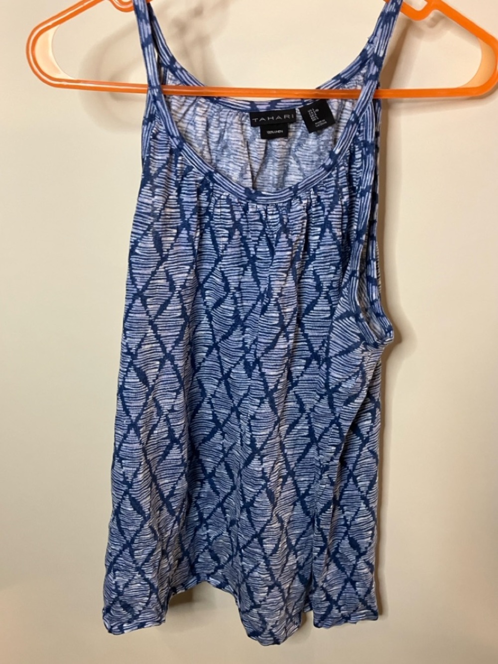 Tahari Women’s 100% Linen Blue Tank Top Size Large